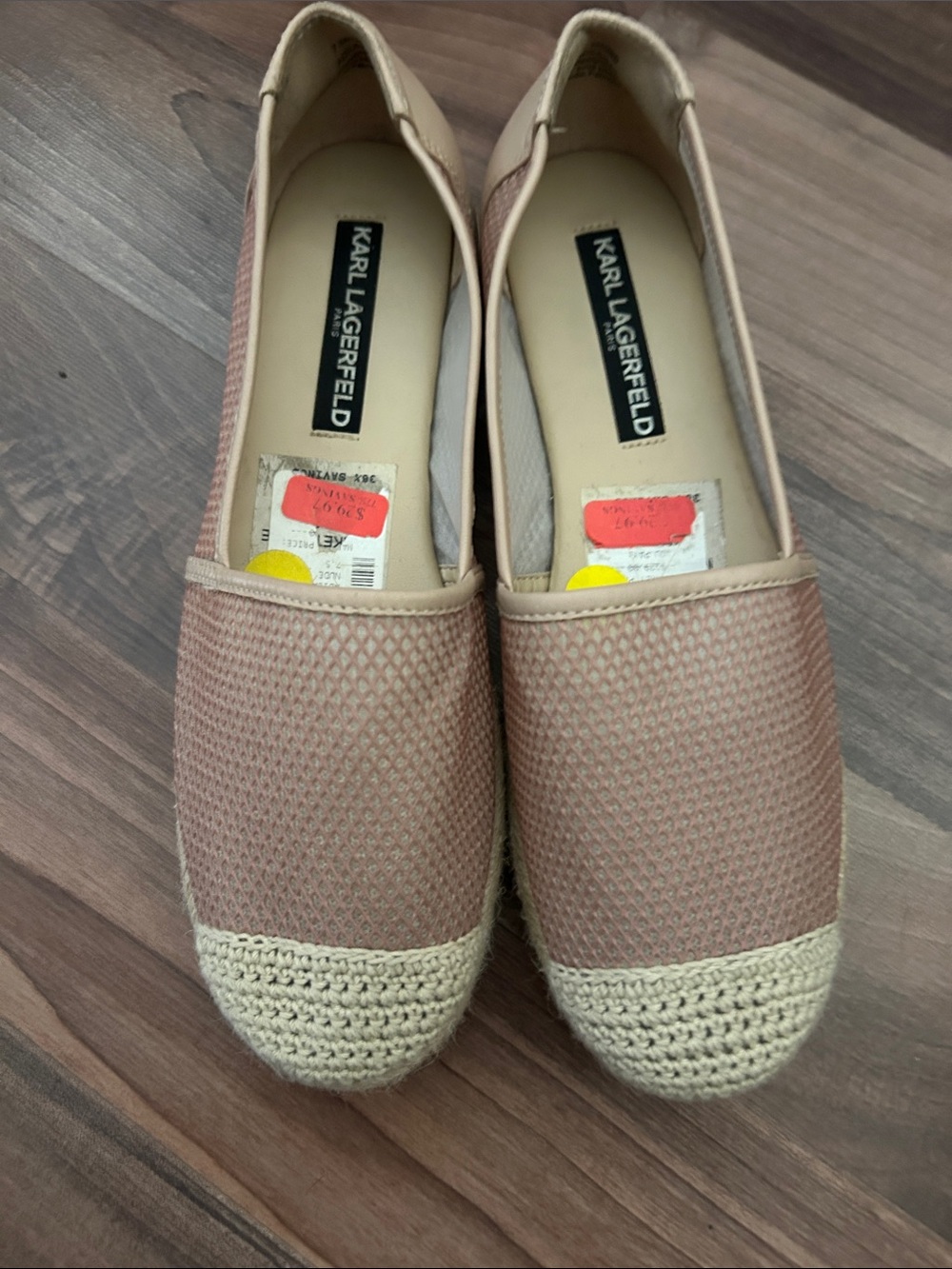 Karl Lagerfeld Blush Pink Slip-On Espadrilles with Cream Crochet Toe